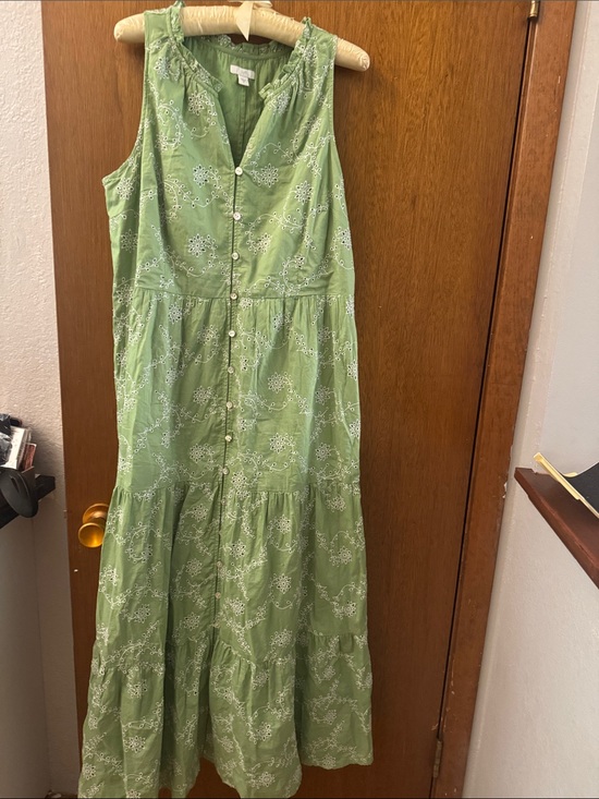 J. Jill Dresses & Skirts - J. Jill Light Green Sleeveless Embroidered Button-Front Maxi Dress